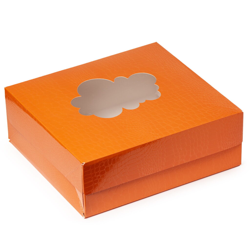 6 קופסאות קרטון +חלון 28/26/9.5 ס"מ- כתום של דקל בע"מ