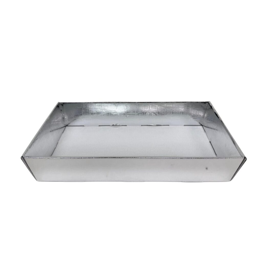 מגש קרטון 45/25/9 ס"מ-דמוי עור כסף מטאלי של דקל בע"מ