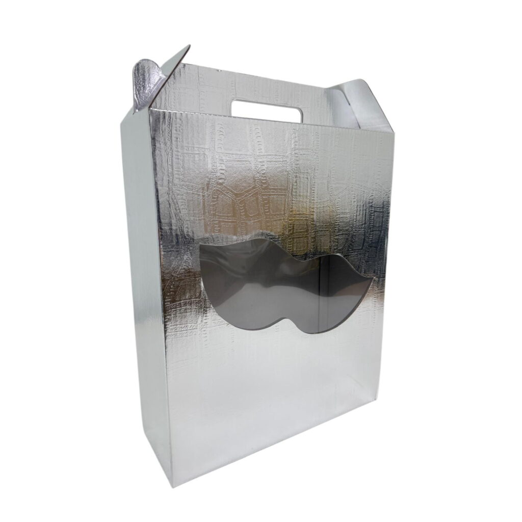 קפ' קרטון+חלון 25/30/9 ס"מ-דמוי עור כסף מיטאלי של דקל בע"מ