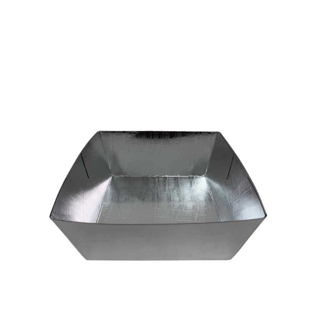 מגש קרטון מודבק 22/22/10.5 ס"מ-דמוי עור כסף מיטאלי של דקל בע"מ