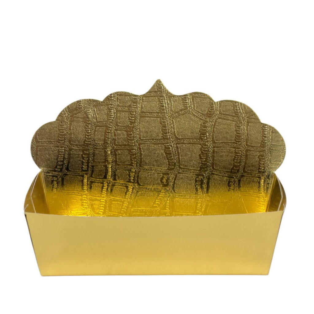מגש קרטון מודבק+גב 28/17.5/8.3 ס"מ- דמוי עור זהב מיטאלי של דקל בע"מ