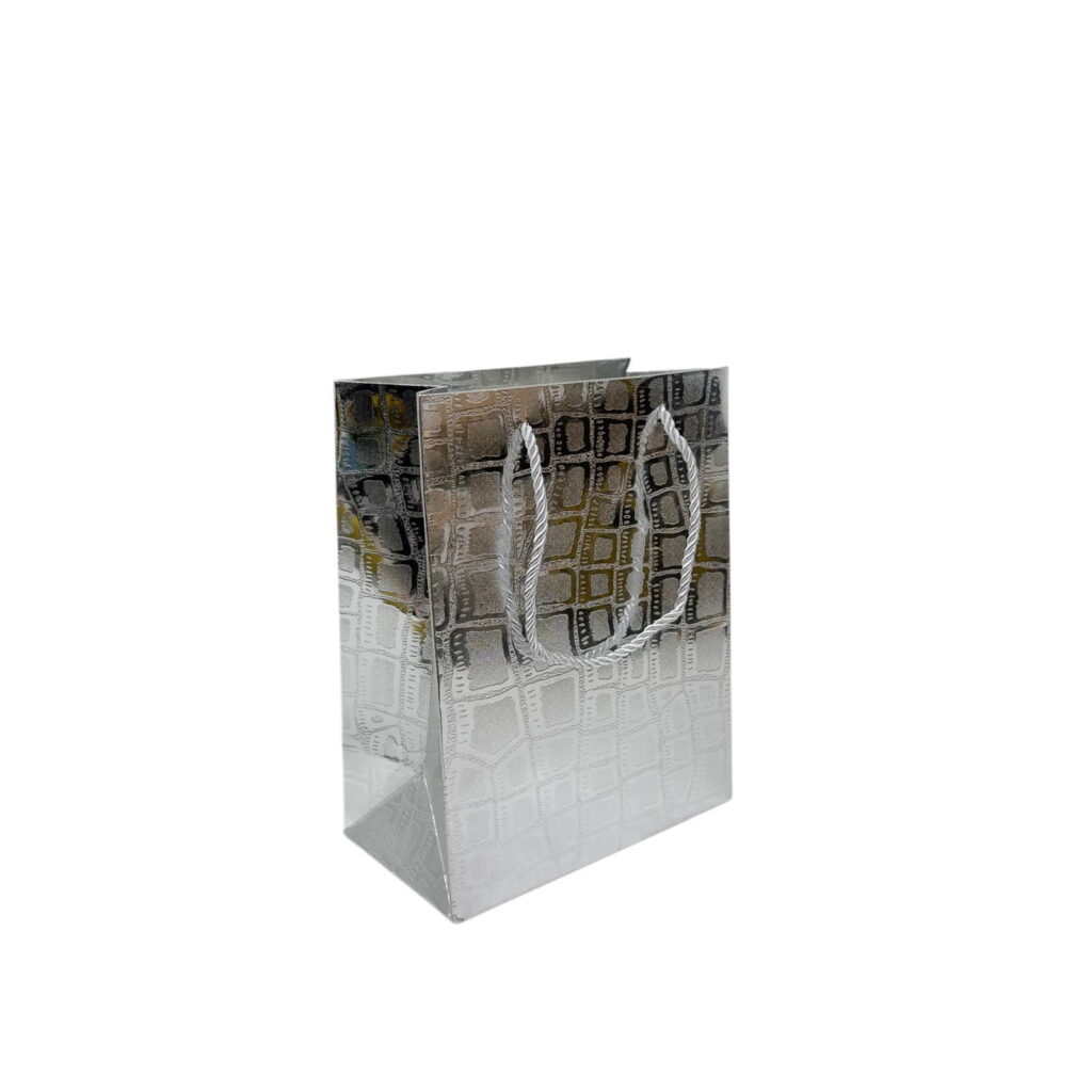 שקית נייר 23/18/10 ס"מ- דמוי עור כסף מטאלי של דקל בע"מ