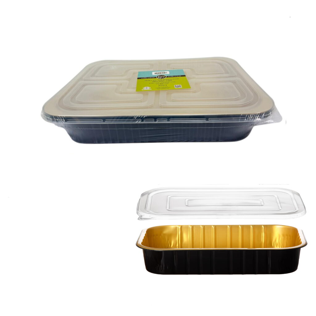 חבילת 2 תבנית אלומ' שחור/זהב+מכסה 32.8/22.5/6 ס"מ-3500 מ"ל של דקל בע"מ