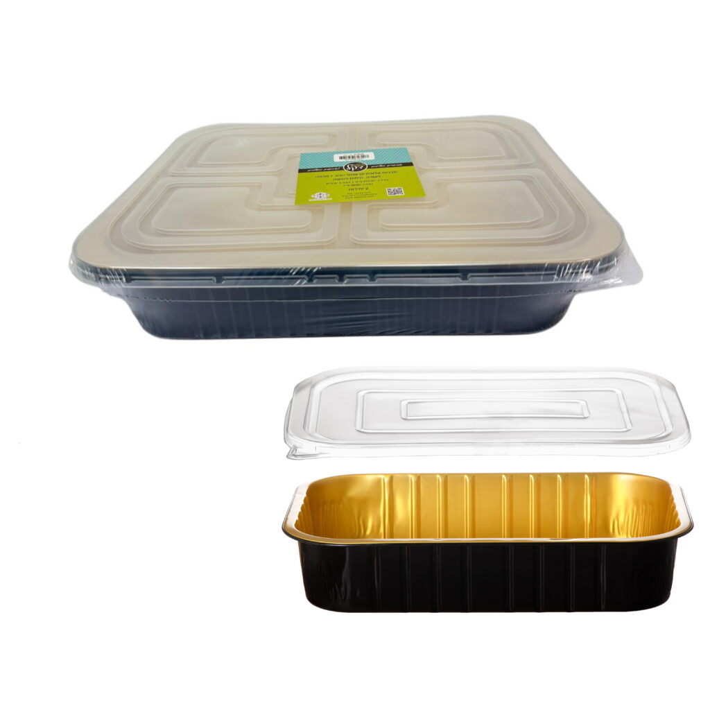 חב' 2 תבנית אלומ' שחור/זהב+מכסה 37/27/6 ס"מ-4500 מ"ל של דקל בע"מ