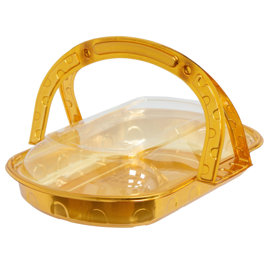 כלי פלסטיק זהב+מכסה -בצורת סלסלה 35/23/10 ס"מ של דקל בע"מ