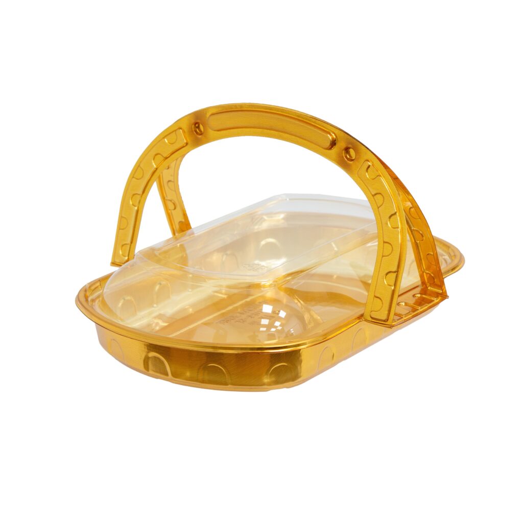 כלי פלסטי זהב+מכסה -בצורת סלסלה 26.5/17/6 ס"מ של דקל בע"מ