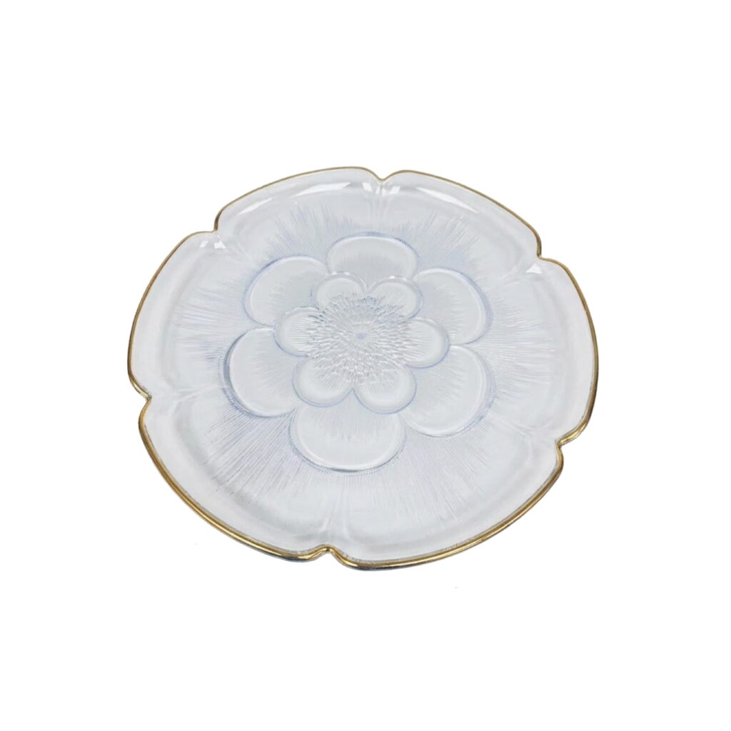 צלחת פלסטיק שקוף דגם פרח ק.25 ס"מ-פס זהב של דקל בע"מ