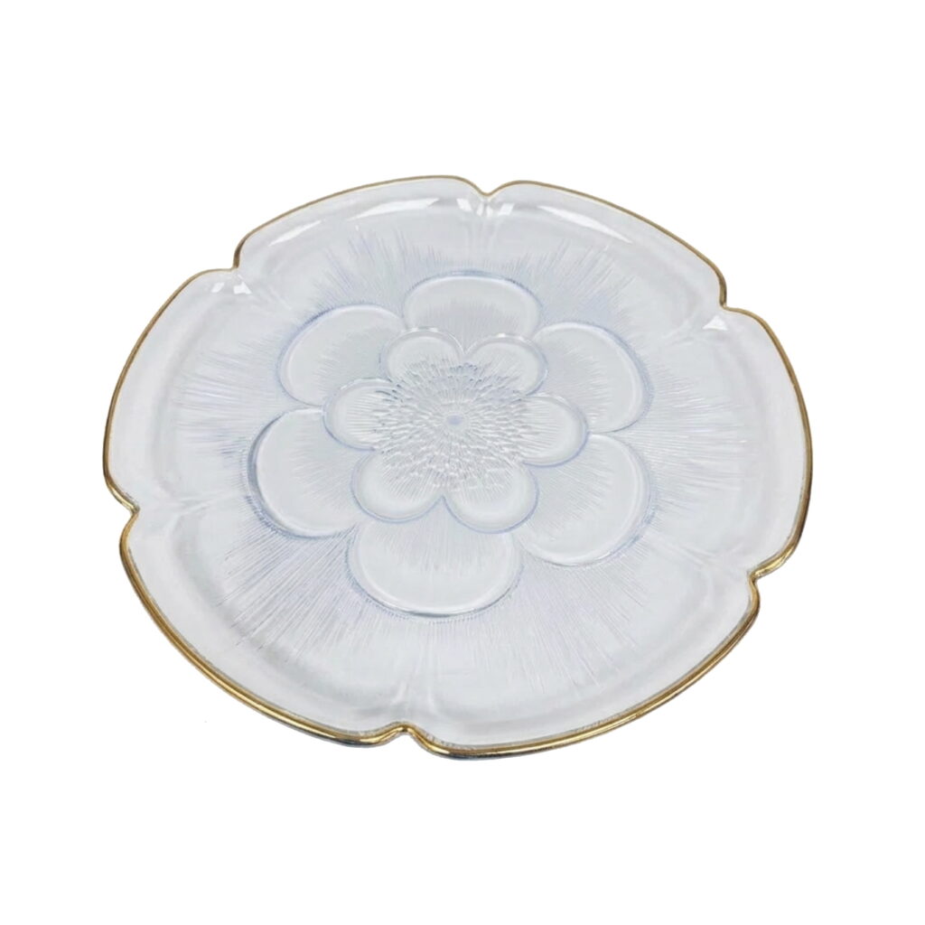 צלחת פלסטיק שקוף דגם פרח ק.30 ס"מ-פס זהב של דקל בע"מ