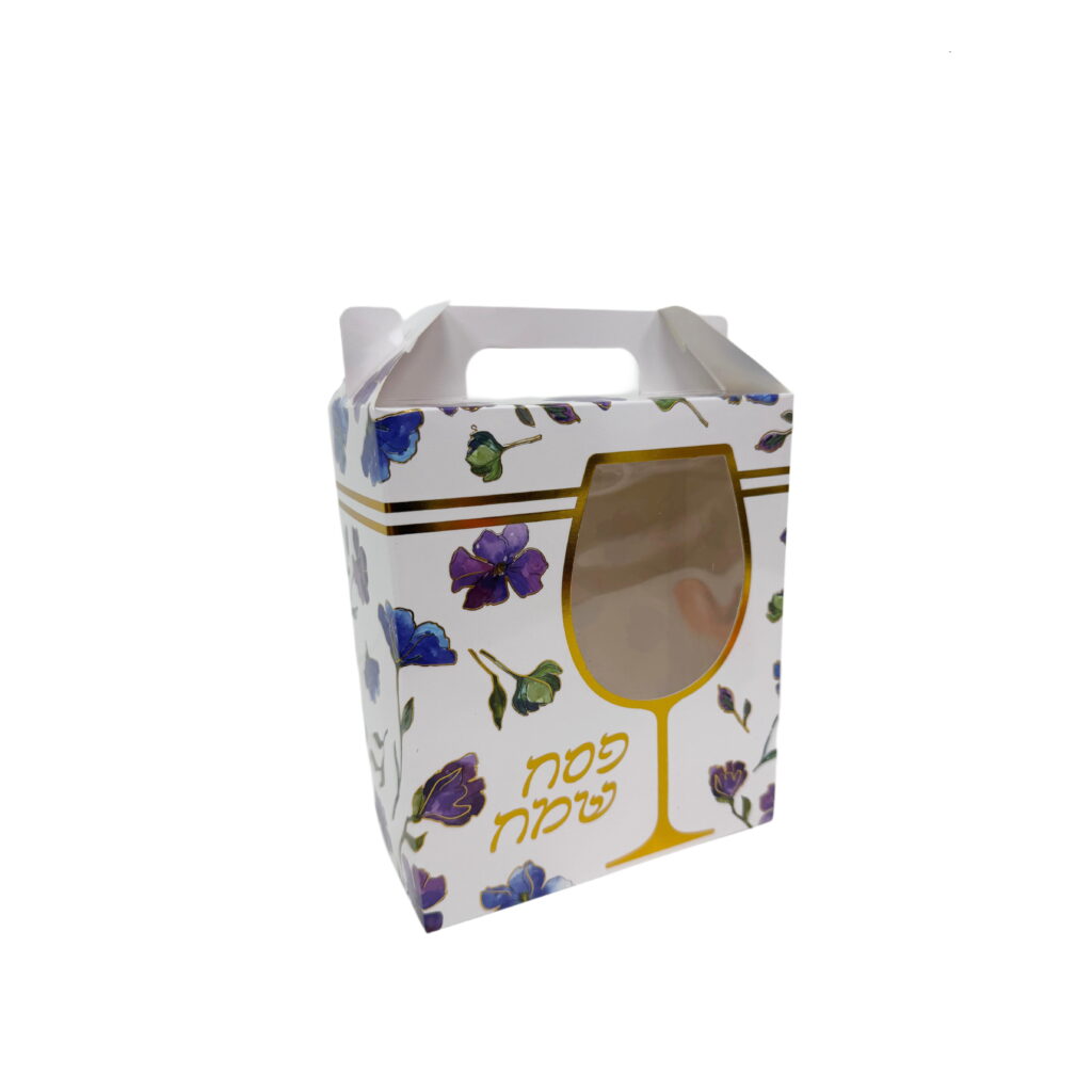 קופ' קרטון חלון 18/15/8 ס"מ -פסח ארבע כוסות פרחוני -זהב מיטאלי של דקל בע"מ