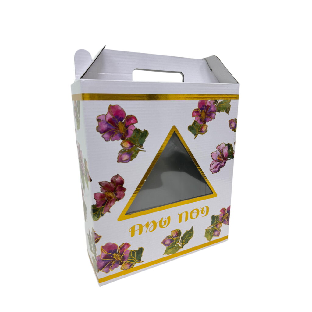 קפ' קרטון+חלון 25/30/9 ס"מ -פסח פרמידות פרחוני -זהב מיטאלי של דקל בע"מ